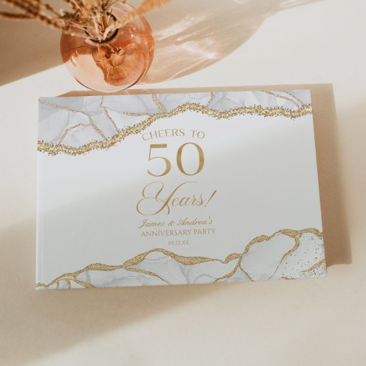 White Gold Agate 50th Wedding Anniversary Party Gästebuch