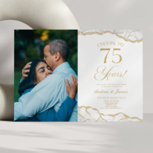 White Gold Agate 75. Hochzeitstag Party Einladung