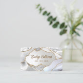 White Gold Agate Imitats Foil Visitenkarte (Stehend Vorderseite)