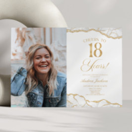 White Gold Agate Picture 18th Birthday Party Einladung