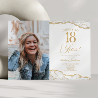 White Gold Agate Picture 18th Birthday Party Einladung