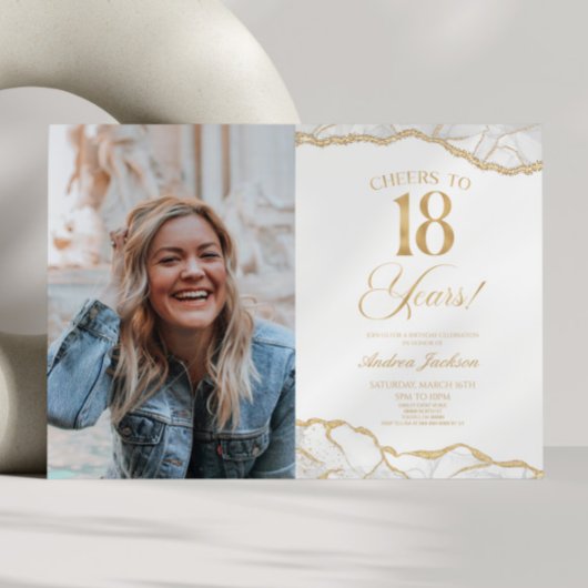 White Gold Agate Picture 18th Birthday Party Einladung