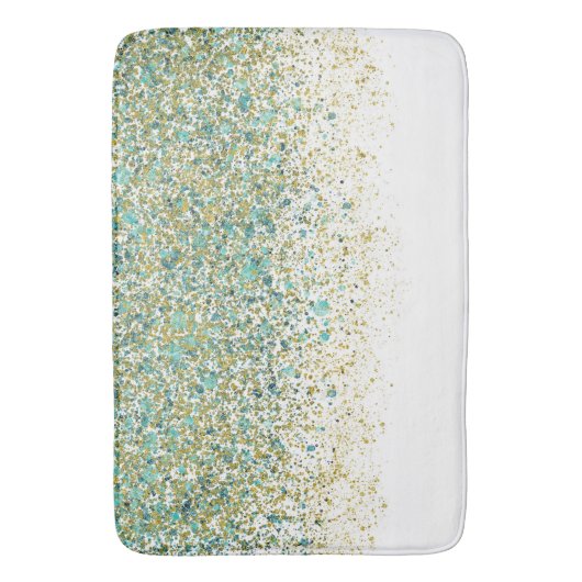 White Gold & Aquamarin Blue Glitzer Moderner Küste Badematte (Vorderseite Vertikal)