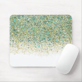White Gold & Aquamarin Blue Glitzer Moderner Küste Mousepad (Mit Mouse)
