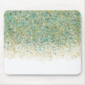 White Gold & Aquamarin Blue Glitzer Moderner Küste Mousepad (Vorne)
