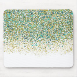 White Gold & Aquamarin Blue Glitzer Moderner Küste Mousepad