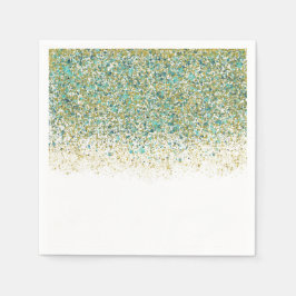 White Gold & Aquamarin Blue Glitzer Moderner Küste Serviette