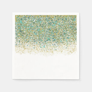 White Gold & Aquamarin Blue Glitzer Moderner Küste Serviette