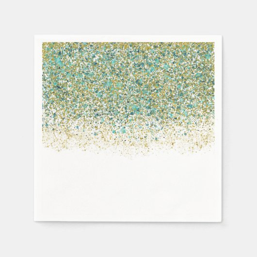 White Gold & Aquamarin Blue Glitzer Moderner Küste Serviette (Vorderseite)