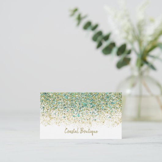 White Gold & Aquamarin Blue Glitzer Moderner Küste Visitenkarte (Stehend Vorderseite)