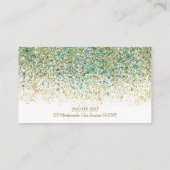 White Gold & Aquamarin Blue Glitzer Moderner Küste Visitenkarte (Rückseite)