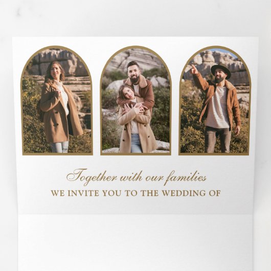 White Gold Arch Photo QR code Wedding Dreifach Gefaltete Einladung (Innen Erste Seite)