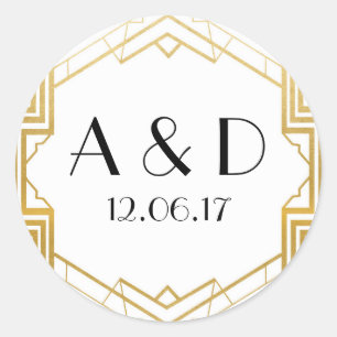 White & Gold Art Deco 1920er Jahre Runder Sticker 