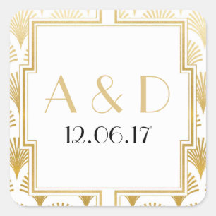 White & Gold Art Deco 1920er Jahre Runder Sticker