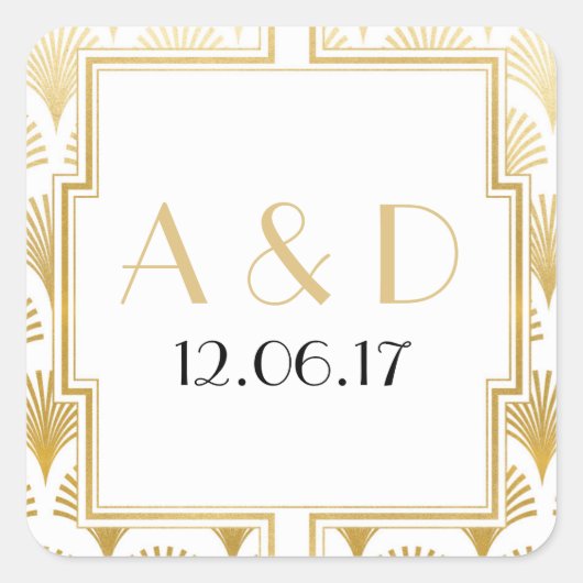 White & Gold Art Deco 1920er Jahre Runder Sticker (Vorderseite)