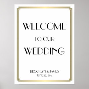 White Gold Art Deco Gatsby Hochzeitsempfang Poster