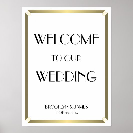 White Gold Art Deco Gatsby Hochzeitsempfang Poster (Vorne)