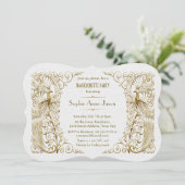 White Gold Art Deco Pfau Junggeselinnen-Abschied Einladung (Stehend Vorderseite)