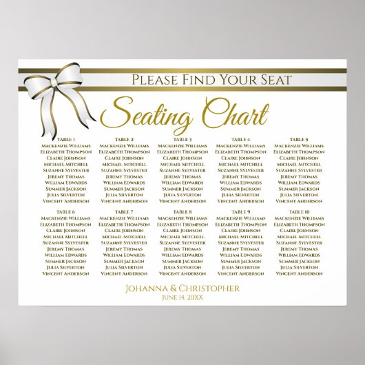 White & Gold Band 10 Tabelle Hochzeitstabelle Poster (Vorne)
