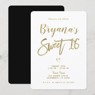 White Gold & Black Modern Minimal Chic Sweet 16 Einladung