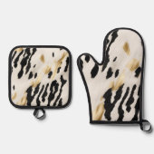 White Gold Black Südwest Cowhide Ofenhandschuh & Topflappen-Set (Vorderseite)