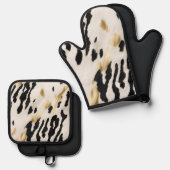 White Gold Black Südwest Cowhide Ofenhandschuh & Topflappen-Set (Vorderseite/Rückseite)