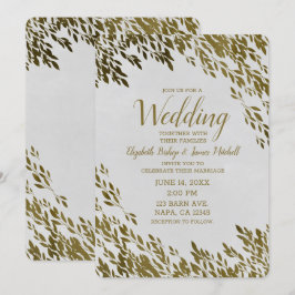 White & Gold Blätter Chic Rustic Moderne Hochzeit Einladung