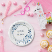 White Gold Blue Watercolor Blumenfoliage Hochzeit Pappteller (Party)