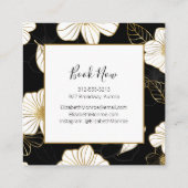 White Gold Blume auf Black Salon Haar Stylist Quadratische Visitenkarte (Rückseite)