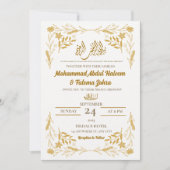 White Gold Blume Frame Elegante Modern Nikah Einladung (Vorderseite)
