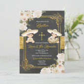 White Gold Blume Mexikanische Taufe Fiesta Twin    Einladung (Stehend Vorderseite)