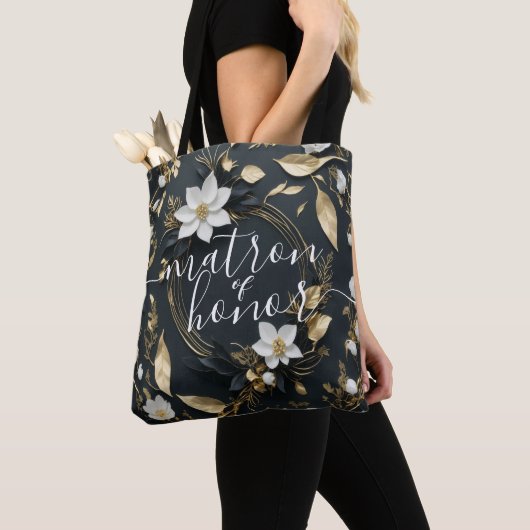 White & Gold Blumenreath Hochzeitsmatron der Ehre Tasche (Von Nahem)