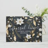 White Gold Blumenwettbewerb Hochzeit Probe Dinner Einladung (Stehend Vorderseite)