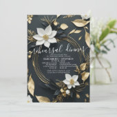 White Gold Blumenwettbewerb Hochzeit Probe Dinner Einladung (Stehend Vorderseite)