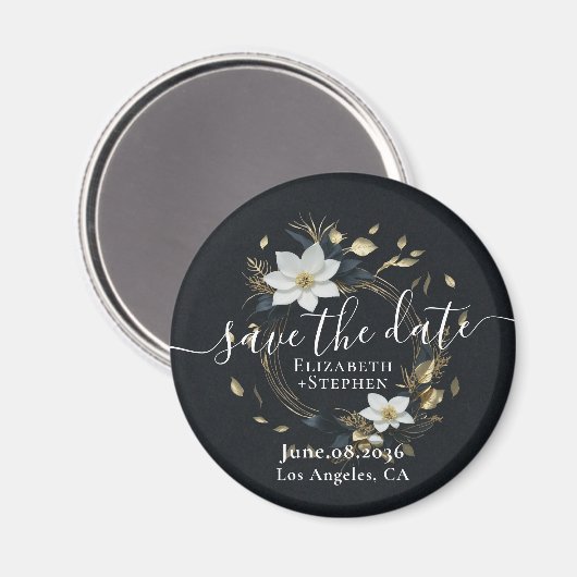 White Gold Blumenzeremonie rettet das Datum Magnet (Vorderseite/Rückseite)