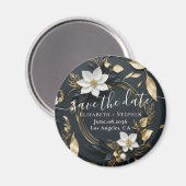 White Gold Blumenzeremonie rettet das Datum Magnet (Vorderseite/Rückseite)