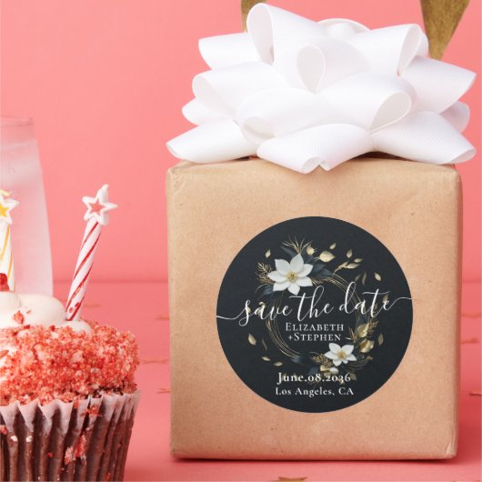 White Gold Blumenzeremonie rettet das Datum Runder Aufkleber (Party)