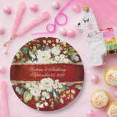 White Gold Botanical Floral Rustic Red Wedding Pappteller (Party)