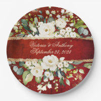 White Gold Botanical Floral Rustic Red Wedding