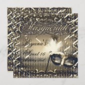 White Gold & Bronze Masquerade Mask Birthday Party Einladung (Vorne/Hinten)