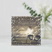 White Gold & Bronze Masquerade Mask Birthday Party Einladung (Stehend Vorderseite)