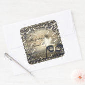 White Gold & Bronze Masquerade Mask Birthday Party Quadratischer Aufkleber (Umschlag)