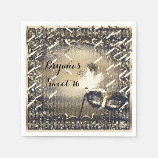 White Gold & Bronze Masquerade Mask Birthday Party Serviette (Vorderseite)