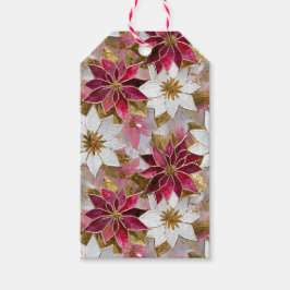 White Gold Burgundy Pink Christmas Poinsettias Geschenkanhänger