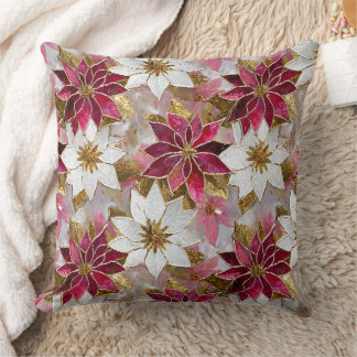 White Gold Burgundy Pink Christmas Poinsettias Kissen
