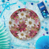 White Gold Burgundy Pink Christmas Poinsettias Pappteller (Party)