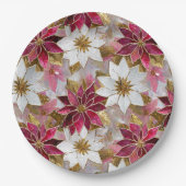 White Gold Burgundy Pink Christmas Poinsettias Pappteller (Vorderseite)