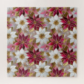 White Gold Burgundy Pink Christmas Poinsettias Puzzle (Horizontal)