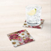 White Gold Burgundy Pink Christmas Poinsettias Rechteckiger Pappuntersetzer (Vor Ort)