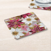 White Gold Burgundy Pink Christmas Poinsettias Rechteckiger Pappuntersetzer (angewinkelt)